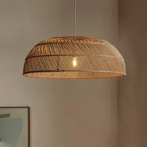 Grosir lampu gantung klasik dalam ruangan liontin mercusuar bambu lampu gantung rotan penutup lampu tenunan tangan ruang tamu