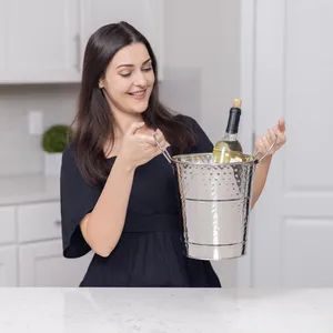 OEM a granel de acero inoxidable martillado Cubo de vino maneja plata gris 5L capacidad ecológica para cerveza | Venta al por mayor - Product Image 2
