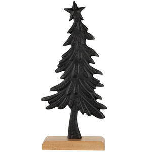 Flocon de neige en fer de qualité supérieure sur base en bois, décoration de table de Noël classique en métal noir, accent au design élégant à un prix excellent - Product Image 3