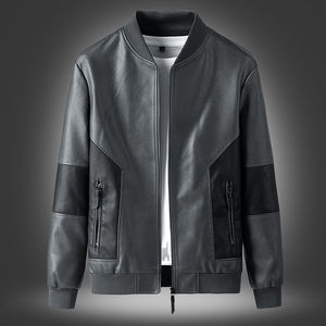 Veste en cuir élégante pour homme d'hiver avec logo sur le devant, couleur personnalisée et design coupe-vent - Product Image 4