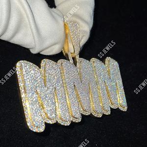 Colliers en argent sterling 925 plaqués rhodium avec pendentif en moissanite taille brillant VVS1 de 8,50 CTW, personnalisés, style hip-hop, lettres glacées - Product Image 2