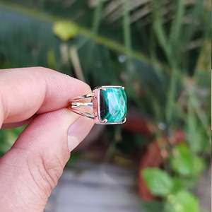 Handmade 925 Sterling Silver Women's Ring Cushion Shape Gemstone Malachite Inlay Setting <b>Unique</b> Number Shape <b>Gift</b> <b>for</b> <b>Her</b> - Product Image 2