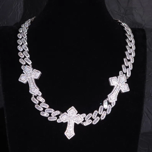 Sparkling Iced Out <b>Cross</b> Cuban Chain Necklace <b>Silver</b> Fashion Statement Jewelry For Daily Wear - Product Image 2