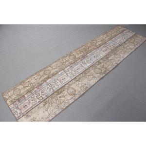 Vintage Turkish Rug 2,2x8,3 ft (68x254 cm), <b>Brown</b> Ikat <b>Wool</b> Rug - Product Image 4