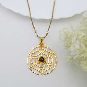 Trendy Design Top Choice Pendant Boho Geometric Necklace Women Brass Mandala Jewelry 18k Plated Labradorite Wholesale/OEM/ODM - Product Image 4