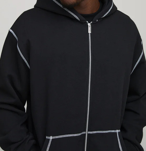 Ensemble de survêtement deux pièces zippé 100 % coton pour l'automne, respirant, pour l'entraînement, vêtements de sport décontractés, survêtement à capuche uni, OEM - Product Image 3