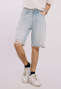 High Street déchiré en détresse hommes Oem conception lavé à l'acide Denim Jean Shorts vêtements de plein air blanc hommes Shorts - Product Image 2