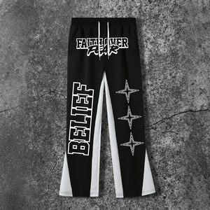 กางเกงสเวตเตอร์ชายพิมพ์ลายสไตล์สตรีทเอวสูงแบบมีเชือกผูกเอวกลาง - Product Image 1