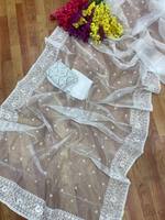 Tissu en Organza pur, léger, Transparent, tenue de fête, décontractée, fonction, traditionnelle