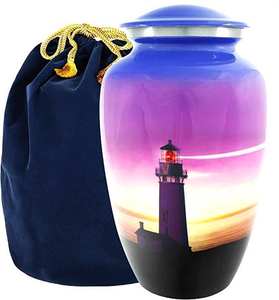 Urna Funeraria para Cenizas de Adulto, Diseño Único de Faro, Fondo Azul Brillante, Urnas de Metal para Recuerdos - Product Image 3
