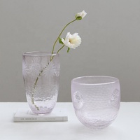 Vases en verre soufflé à la bouche Bixuan rose pâle, gravés, martelés, effet craquelé, motif étoile, porte-fleurs, style Art déco moderne, pour mariage