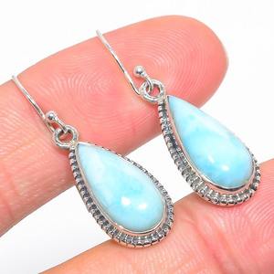 Handmade Classical Earrings 925 <b>Solid</b> <b>Silver</b> Jewelry For Women 925 Sterling <b>Silver</b> Larimar Gemstone Boho Style Earrings Gift For - Product Image 2