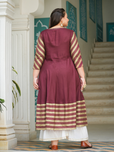 Kurti Anarkali de rayón con estampado de rayas para mujer, elegante para uso diario, tela suave, ajuste cómodo, atuendo tradicional indio con estilo. - Product Image 2