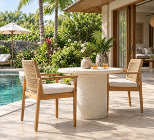 <b>Teak</b> Outdoor <b>Garden</b> <b>Chair</b> Woven Patio Armchair Cushioned Seat Wooden Balcony Seating - Product Image 3