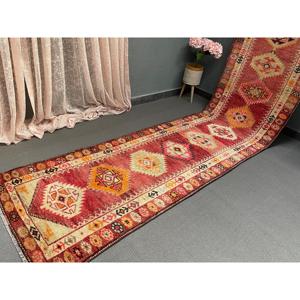 Vintage Turkish <b>Runner</b> Rug 2.8x13.5 ft, Herki <b>Red</b> Wool Rug - Product Image 2