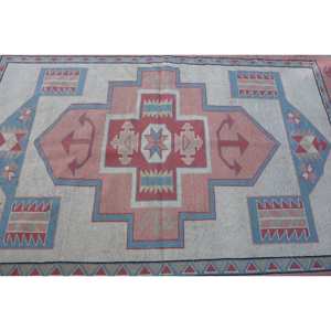 <b>Large</b> Area Traditional Red <b>Blue</b> Wool <b>Rug</b> 5.1 X 7.3 ft Turkish Rectangle Hallway Pattern Abstract Design 10mm Latex for Teens - Product Image 5