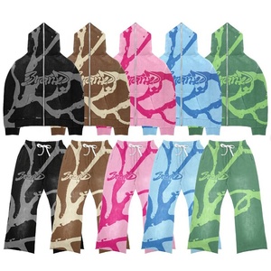 Ensemble de vêtements de sport unisexe élégant, imprimé délavé à l'acide, éco-responsable, marque personnalisée, sweat à capuche zippé, vente en gros, prix bas, streetwear - Product Image 2