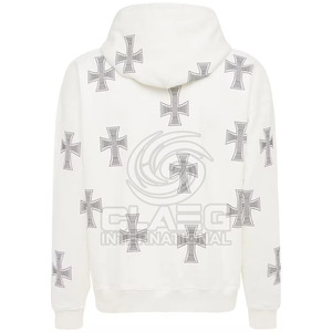 Rhinestone Embroidered Solid Zipper Hoodie Custom Logo High Quality 100% Cotton for Men - Product Image 2
