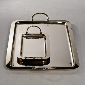 Ensemble de 2 plateaux de service décoratifs en aluminium argenté martelé vintage, plateau de service en métal fait à la main moderne pour la décoration de la maison et la cuisine - Product Image 5