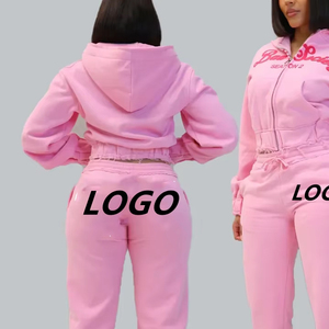 ชุดเสื้อมีฮู้ดผ้าฟลีซแบบสวมหัวโอเวอร์ไซส์สำหรับผู้หญิงชุดเสื้อครอปและกางเกงวอร์มสองชิ้นสำหรับ2025ผู้หญิงขายส่ง - Product Image 1
