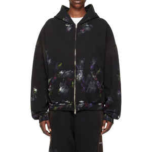 Vente en gros Pull à capuche zippé vintage en tissu éponge délavé à l'acide, coupe classique, 100% coton, lourd, brodé, automne - Product Image 3