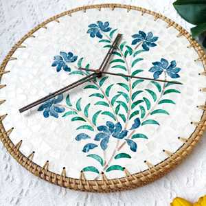 Horloge murale décorative suspendue en bois de rotin naturel avec des horloges murales de meilleure vente de nacre - Product Image 3