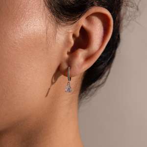 Pendientes de aro de diamantes, pendientes de gota de diamantes chapados en oro y plata 925, pendientes minimalistas de aros Huggie, regalo para ella - Product Image 3