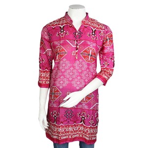 Kurti imprimé pour femme en tissu lawn - ROSE - Product Image 1