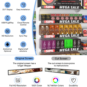スーパーマーケットモール小売店向けにストレッチされた24インチ広告シェルフエッジディスプレイ<span class=keywords><strong>LCD</strong></span>デジタル広告プレーヤー<span class=keywords><strong>Android</strong></span>超ワイド - Product Image 5
