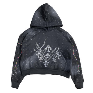 Top vente hommes Polyester/coton personnalisé brodé pour français éponge surdimensionné lavage à l'acide sweats à capuche strass hiver - Product Image 3