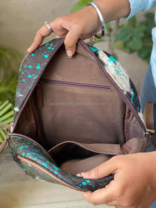 Sac à dos en cuir taillé à la main de mode occidentale Sac à dos en cuir véritable métallisé de haute qualité Sac à dos pour femmes - Product Image 6