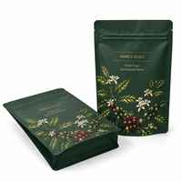 Sachet à café à fond plat imprimé sur mesure, de qualité alimentaire, recyclable, avec soufflet latéral et fermeture éclair pour l'emballage de grains de café et de thé