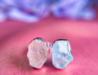 Bague géométrique artisanale à deux pierres, ajustable, en argent sterling avec quartz rose, sertie clos, haute qualité, pierre de naissance