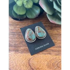 Wydelle Billie #8 Turquoise & Sterling <b>Silver</b> <b>Stud</b> <b>Earrings</b> Water Drop Shape with Bezel Setting - Product Image 2