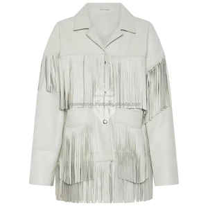 Venta caliente chaqueta de cuero de punto a rayas de lona Color personalizado de alta calidad estilo occidental hecho a mano para mujer - Product Image 1