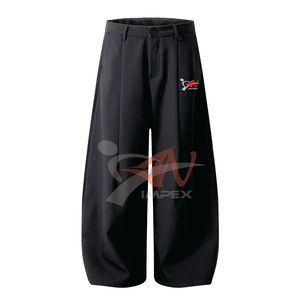 Pantalon unisexe rétro plissé coupe scimitar, simple, polyvalent, ample, jambe large, long, décontracté, léger, droit, taille mi-haute, fermeture éclair - Product Image 3