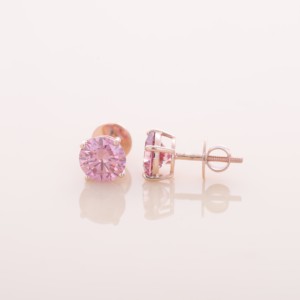 IGI Certified Lab Grown Pink Diamond Solitaire Stud <b>Earrings</b> 14K Yellow / White / Rose Gold Classic Round Cut <b>Earrings</b> - Product Image 3