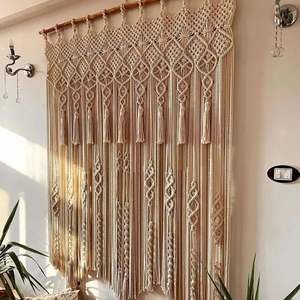 Magnifique rideau mural en macramé bohème avec pompons en coton pour salon, motif vertical pour décoration de mariage, occasions Diwali - Product Image 1