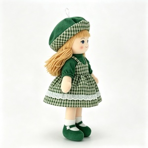 customized Soft Fabric Girl Plush Ornament,Mini Hanging Blonde Long Hair Rag <b>Doll</b>,Green Plaid Beret Lace Dress Cloth <b>Doll</b> - Product Image 2