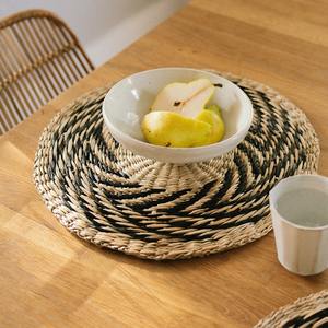 Black Pattern Seagrass Placemat Handwoven Natural <b>Round</b> Woven <b>Table</b> <b>Mat</b> Charger Plate for Dining <b>Table</b> - Product Image 6