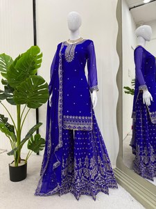Conjunto Sharara de Diseñador, Salwar Kameez, Ropa Étnica Elegante para Fiesta, Tonos Clásicos, Tela Premium de Georgette Sintética, Reversible - Product Image 3