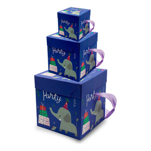 Set di 3 Scatole Regalo in Cartone per Festa di Compleanno a Tema Elefante - Colori Assortiti - Product Image 1