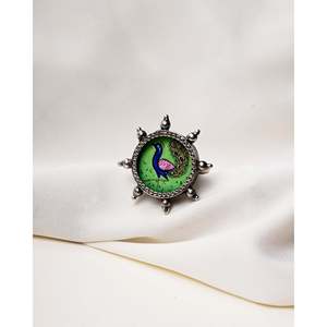 Bague de mariage en argent sterling 925, motif paon peint à la main, collection culturelle Mayur Hastkhala - Product Image 1