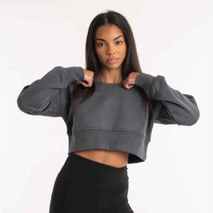 Venta al por mayor de manga larga de cuello redondo Crop Top Casual sólido logotipo personalizado entrenamiento recortado pulóver sudadera para las mujeres personalizadas - Product Image 1