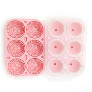 Bac à glaçons en silicone alimentaire écologique à 6 cavités en forme de rose, conception anti-fuite sans entonnoir, pour whisky - Forme de rose unique - Product Image 2
