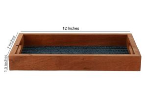 Bandeja de madera de acacia de 12 pulgadas hecha a mano azul Chatai con asas, Plato decorativo para servir para mesa de desayuno decorativa - Product Image 6