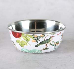 Cuenco para servir de metal de alta calidad de pájaro blanco con diseño impreso blanco esmaltado hecho en metal de acero inoxidable - Product Image 1
