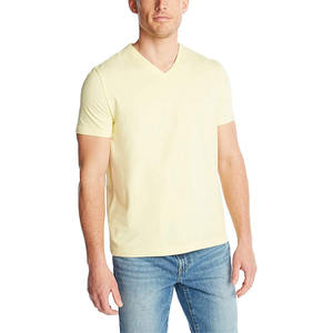 mens light yellow pastel plain solid blank casual v neck short sleeve <b>tshirt</b> regular fit basic tee top - Product Image 1