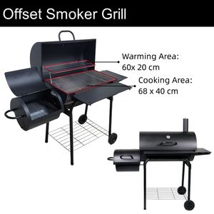 <span class=keywords><strong>Barbecue</strong></span> à <span class=keywords><strong>charbon</strong></span> de bois moderne de qualité supérieure en acier à deux fûts décalés avec finition thermolaquée, <span class=keywords><strong>fumoir</strong></span> 2 en 1 et télécommande - Product Image 2