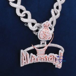 Luxueux Hip Hop coupe ronde Moissanite diamant breloque faite à la main glacé 925 pendentif chaîne en argent Sterling pour hommes - Product Image 3